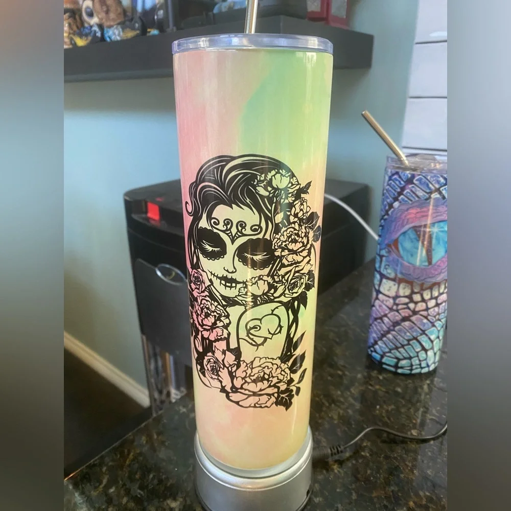Handmade Brand New Tattoo Lady Tumbler Double Aluminum lid & aluminum straw